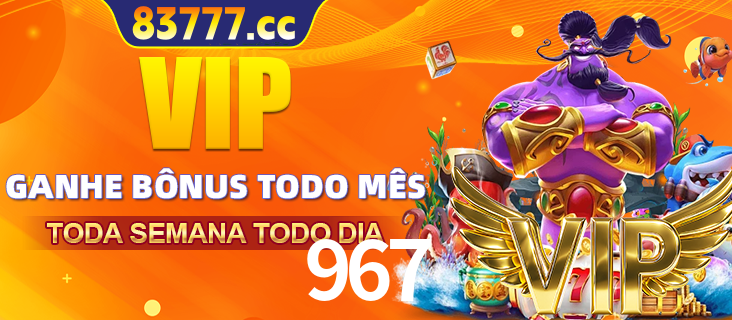 Banner promocional do 967 oferecendo 100% de recompensas adicionais contínuas para quem fizer o login diário (Daily sign-in), com um mascote de coelho.