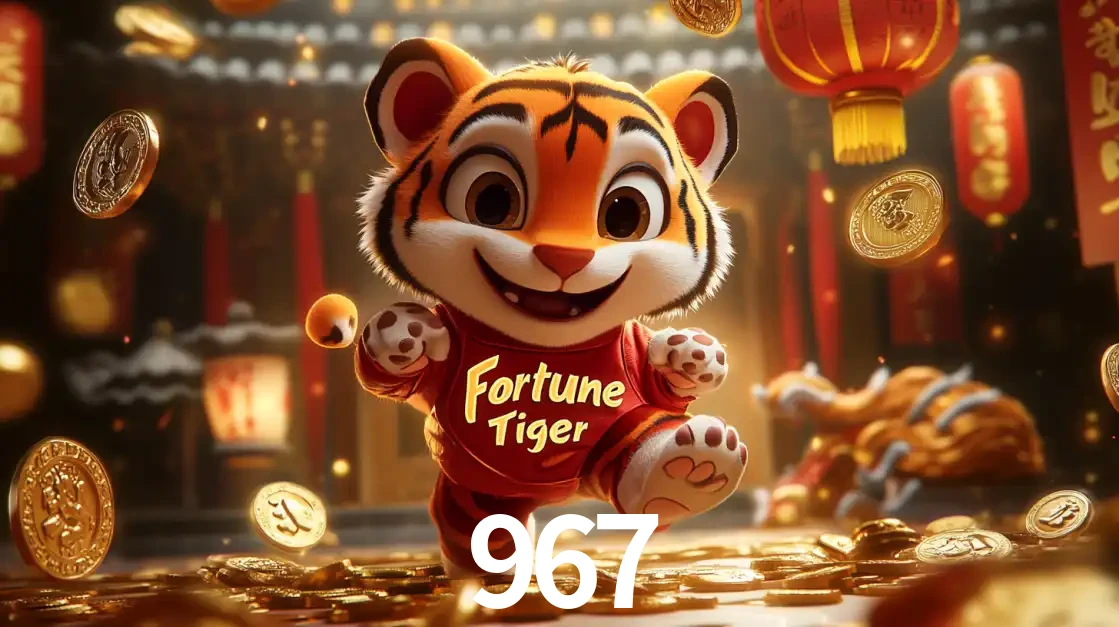 O alegre personagem do Fortune Tiger correndo sobre um caminho de moedas de ouro, simbolizando os grandes prêmios e a diversão do popular jogo de slot do 967.