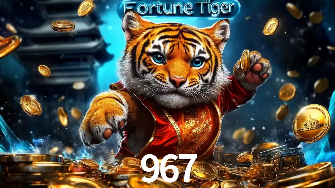 Imagem promocional do jogo de slot Fortune Tiger, com um tigre majestoso em traje tradicional cercado por uma fortuna em moedas de ouro, disponível agora no cassino 967.